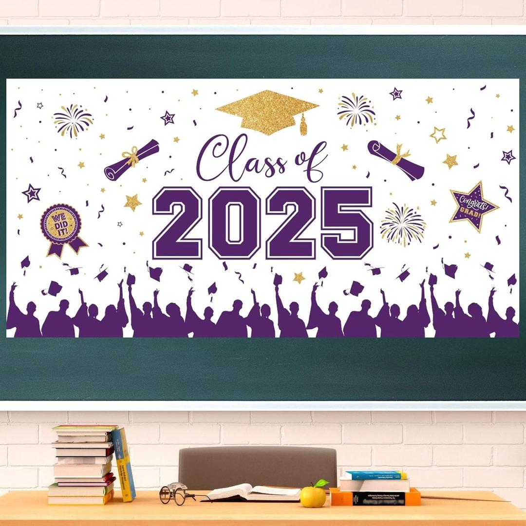 Graduation Decorations 2025 - Green Gold Congrats Grad Plastic Backdrop Banner, Large Class of 2025 Grad Backdrops Photo Props for Graduation Party Decoration Photography Supplies, 65 x 32.7 Inch