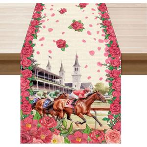 XCHI Kentucky Churchill Downs Roses Horse Rcing Table Runner Table Decorations for Party Home Kitchen Dining Holiday Decor 13x72 Inch