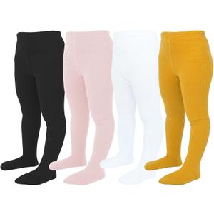 Baby Tights Toddler Ribbed Knit Leggings Cotton Infant Stockings Pantyhose 0-4T (S)