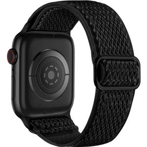 Lerobo Nylon Stretchy Solo Loop Watch Band, Compatible with Apple Watch Series 1-10, SE, Ultra 38/40/41/42/44/45mm/46mm/49mm, Adjustable Replacement Strap for Women Men (Black)