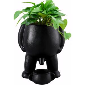 Peeing Plant Pot with Drainage, Ceramic Penis Planter, Unique Planters for Indoor Plants, Outdoor Funny Plant Pots, Novelty Peeing Pot Planter, Decorative Planters (Black)