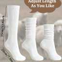 2 x Chalier 3 Pairs Wool Socks for Women Winter Slouchy Boot Socks Thick Warm Long Hiking Scrunch Crew Sock (Ivory White)