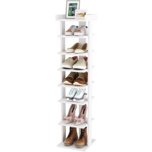 HOMEFORT 7-Tier Wood Shoe Rack, Entryway Shoe Tower,Vertical Shoe Organizer, Wooden Shoe Storage Stand, White, 11"Dx11"Wx45.1"H