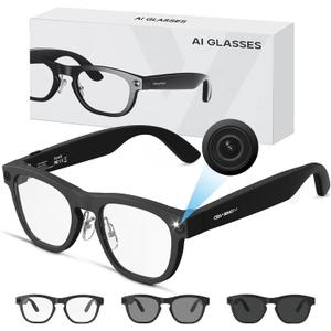 AI Smart Glasses with Camera, 8MP HD Camera Glasses, 1080P Video & Photo Recording Glasses with Voice Assistant, AI Object Recognition & Translation, Photochromic Lens, Bluetooth for Travel/Work/Vlog
