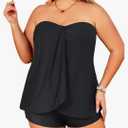 Daci Plus Size Bandeau Tankini Swimsuit for Women 1 Piece Halter Swim Top with Shorts Tummy Control Bathing Suits 20W