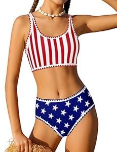 WIQI Girls Swimsuits Bikini Set 2 Piece Bathing Suit Color Contrast Trim Swimwear Size 7-16 (7-8 Years)