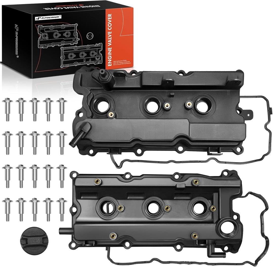 A-Premium Front & Rear Engine Valve Cover with Gasket, Bolts & Oil Cap Compatible with Nissan Altima (Teana) 2002-2006, Maxima 2002-2008, Quest 2004-2009, Murano 2003-2007, V6 3.5L VQ35DE