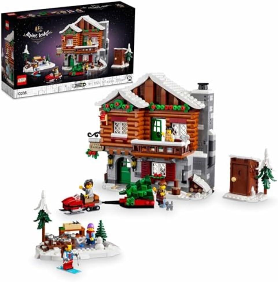 LEGO Icons Alpine Lodge Model Building Set - Collectible DIY Kits for Adults, Ages 18+ - Log Cabin Kit for Winter Activities with Snowmobile and Minifigues - 10325