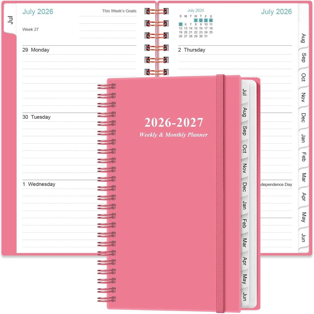 2026-2027 Pocket Planner/Calendar - 2026 Planner from July 2026 - June 2027, Planner 2026-2027 with 12 Tabs, Twin-Wire Binding, Inner Pocket, 3.75" x 6.75, Pink