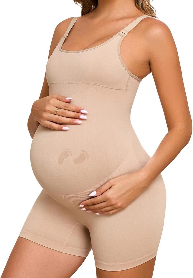 Women's Maternity Bodysuit Pregnancy Workout Shapewear Yoga Sleeveless Tank Top Shorts Seamless Romper Jumpsuit