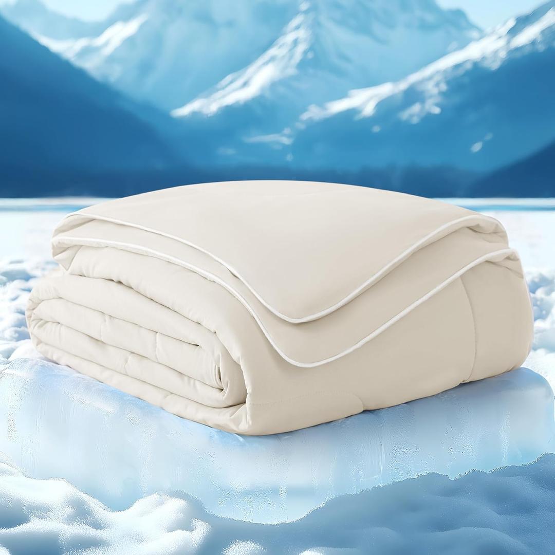 Bedsure Cooling Blankets for Hot Sleepers - Summer Blanket Queen Size, Cold and Lightweight Gift for Night Sweats, Ice Cooled Breathable Comforter for Bed, Linen, 90x90 Inches
