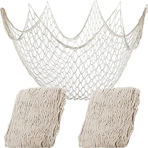 Shappy 2 Pcs Fish Net Decorative 80 x 40 Inch, Wall Hanging Fishnet for Mermaid, Pirate, Nautical, Under The Sea Party Decoration Ocean Themed Hawaii Beach Birthday Halloween Party Supplies(Beige)