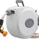 Giraffe Tools CW20 Retractable Garden Hose Reel 5/8" x 60 ft Heavy Duty Water Hose Reel, Swivel Bracket, Any Length Lock, Light Grey