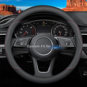 Custom-Fit for Tesla Steering Wheel Cover, Premium Leather Car Steering Wheel Cover with Logo, Non-Slip, Breathable, for Tesla Accessories (A-Style,for Tesla)