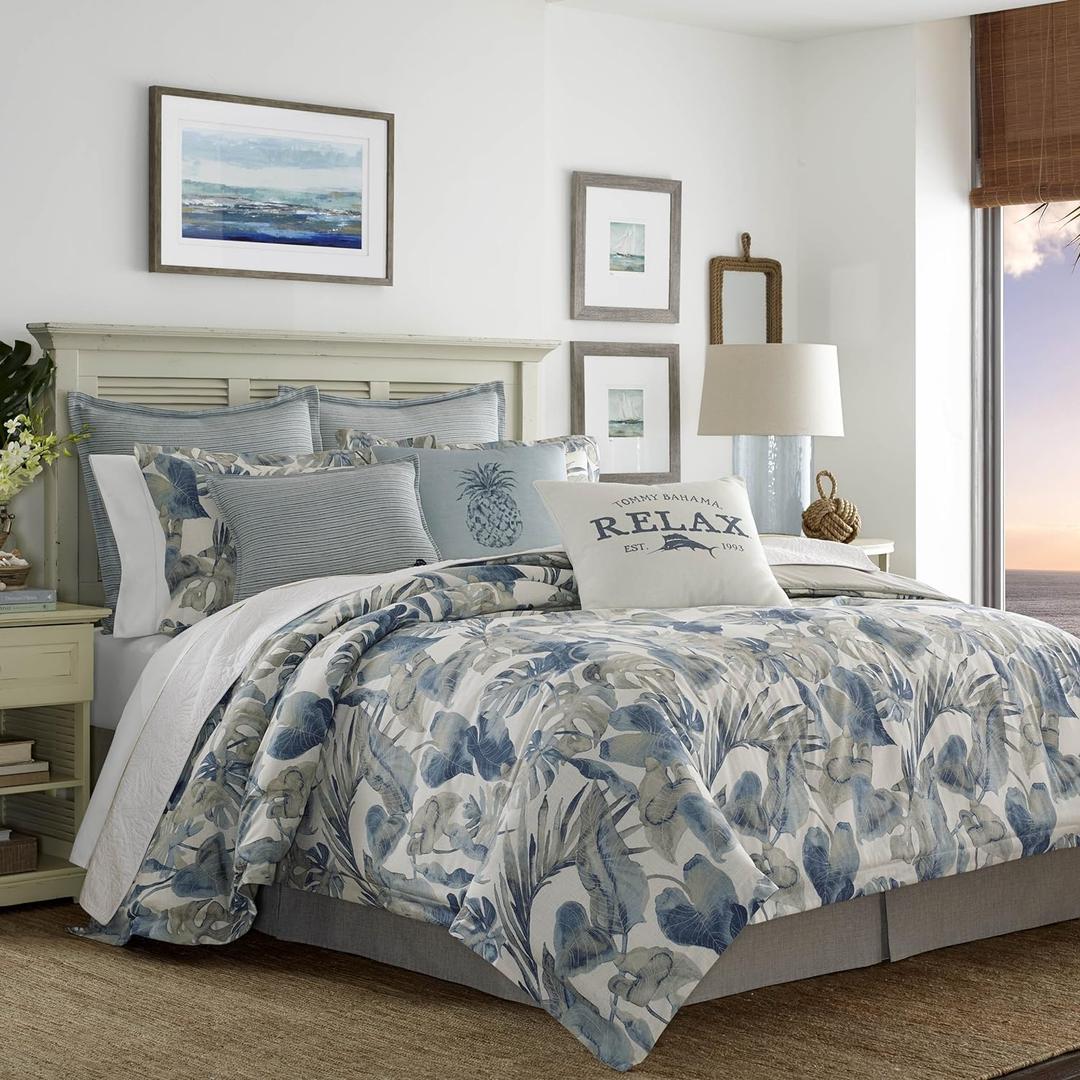Tommy Bahama - California King Comforter Set, Cotton Reversible Bedding with Matching Shams & Bedskirt, All Season Home Decor (Raw Coast Blue, California King)