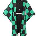 ROLECOS Tanjiro Kamado Kimono Cosplay Costume Mens Japanese Outfit Halloween Party Blue L