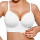 Popilush Bras for Women No Underwire Supportive Push Up Bralettes Wireless Full Coverage Plus Size T-Shirt Bra, XL