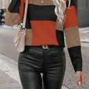 SISKIN Color Block Patchwork Pullover Sweater for Women, Crew Neck Long Sleeve Casual Fall Pullover Sweaters 2025 (Large, Brown)