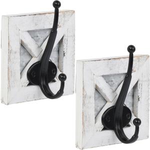 Autumn Alley Farmhouse Bathroom Decor White Hooks, Towel, Coat, and Robe Hooks for Bathroom Farmhouse Wall Mounted, Rustic Wall Decor, 2 Pack, White
