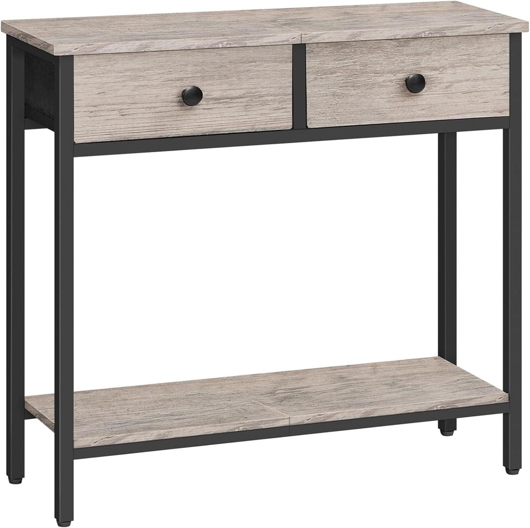 HOOBRO 29.5" Narrow Console Table with 2 Fabric Drawers, Small Entryway Table with 2-Tier Storage Shelves, Sofa Table, Behind Couch Table, for Living Room, Hallway, Greige and Black BG71XG01