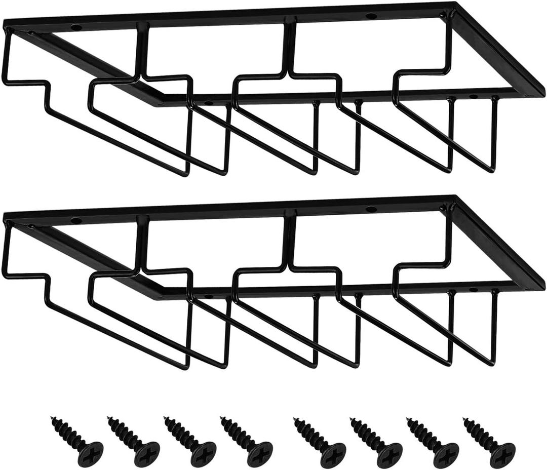 MOCOUM Wine Glasses Rack Under Cabinet Stemware Rack, Wine Glass Hanger Rack Wire Wine Glass Holder Storage Hanger for Cabinet Kitchen Bar (Black, 3 Rows 2 Pack) MOCOUM Wine Glasses Rack Under Cabinet Stemware Rack, Wine Glass Hanger Rack Wire Wine Glass Holder Storage Hanger for Cabinet Kitchen Bar (Black, 3 Rows 2 Pack)
