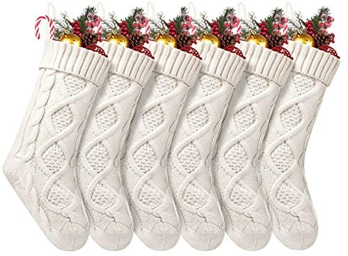 Fesciory Christmas Stockings, 6 Pack 18" Large Knit Stocking & Decor for Family Holiday Xmas Party Gift, Ivory White