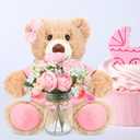Pink 6 Set Baby Shower Bear Centerpieces for Tables Mason-Style Glass Jars with Artificial Peonies and Baby's Breath Rustic Table Decor for Gender Reveal Party Wedding