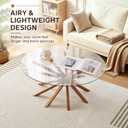 Round Glass Coffee Table-Mid Century Modern Solid Wood Coffee Table | Unique Glass Top&Solid Wood Mortise Interlocking Starburst Legs Design for Living Room,Office,Hotel Lobby