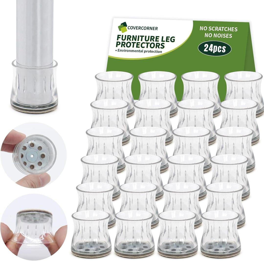 24PCS Chair Leg Floor Protectors, Chair Leg Protectors for Hardwood Floors, Furniture Pads for Hardwood Floors, Chair Socks Universal L Clear Fit 1.00"-1.18"
