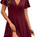 RUMIA Womens Casual Dresses Wrap V Neck Dress A-Line Ruffle Sleeve Summer Sundress Fashion 2026 (Red)