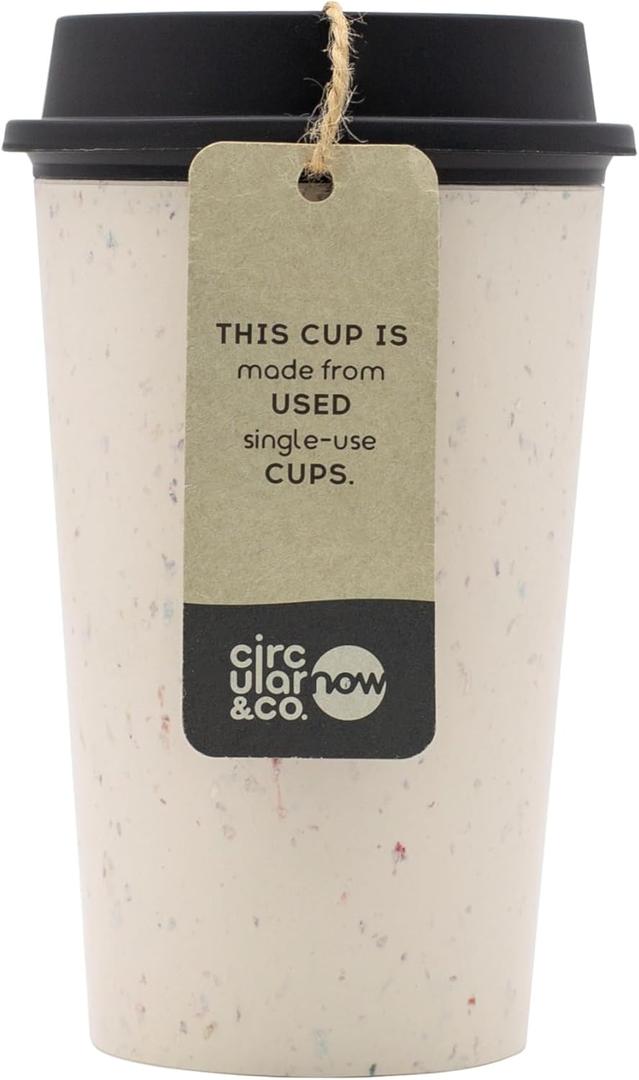 Circular Now Cup - 12oz/340ml Reusable Coffee Cup Made from Recycled Single Use Cups. (Cream & Cosmic Black)