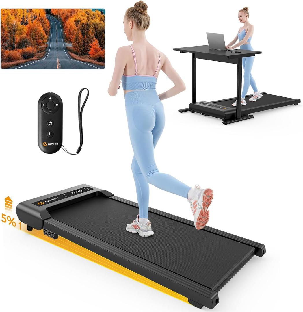 Walking Pad, Under Desk Treadmill with Incline, 300 Lbs Capacity Portable Treadmill for Home Office, 2 in 1 Mini Desk Treadmill with Remote Control, LED Display (BLACK)