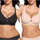 Wireless Bras for Women Wave Push Up No Underwire Bralettes Seamless Full Coverage Support Lift Everyday Bra (Large, Black+cream Skin)