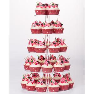 YestBuy 5 Tier Round Acrylic Cupcake Tree Tower Display Stand Display for Pastry Wedding Birthday Party (5 Tier Round (4" Between 2 Layers))