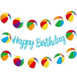 3Pcs Beach Ball Birthday Party Banners Beach Ball Birthday Party Decorations Summer Pool Theme Banner Garlands for Summer Theme Party Baby Shower Supplies