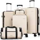 Eeeza 5 Piece Hardshell Luggage Set TSA Lock Spinner Wheels Beige, Piece (20/24/28")