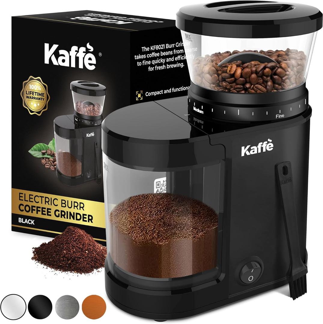 Kaffe Electric Burr Coffee Grinder (5.5oz) w/Adjustable Coarseness Settings - Flat Burr - [New Upgraded Motor ] - Precision Coffee Bean Grinder for Home Use - Black
