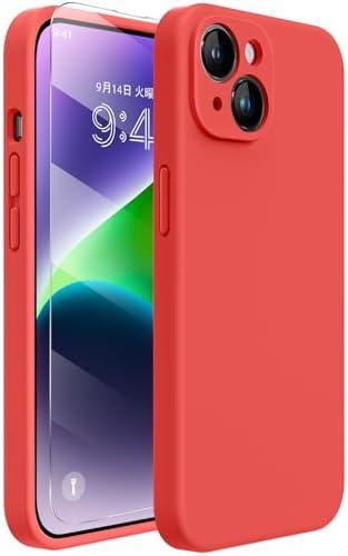Miracase Designed for iPhone 14 Case with Screen Protector,[Upgraded Enhanced Camera Protection],Shockproof Liquid Silicone Case with Microfiber Lining, 6.1 inch, Red