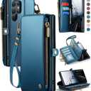 Defencase for Galaxy S25 Ultra Case Wallet with RFID Blocking Card Holder for Women Men, PU Leather Magnetic Snap Flip Wristlet Strap Zipper Wallet Phone Cases for Samsung Galaxy S25 Ultra 6.9", Blue