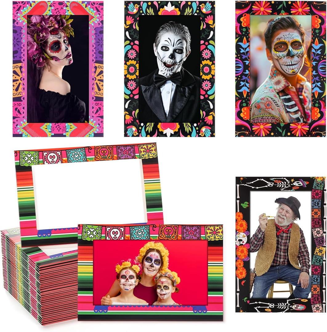 50 Pack Paper Picture Frames Dia De Los Muertos Altar Ofrenda Decorations Day of The Dead Photo Decorations Remembrance Supplies Picture Frame for Ofrenda Altar De Muertos, 4 x 6 Inch