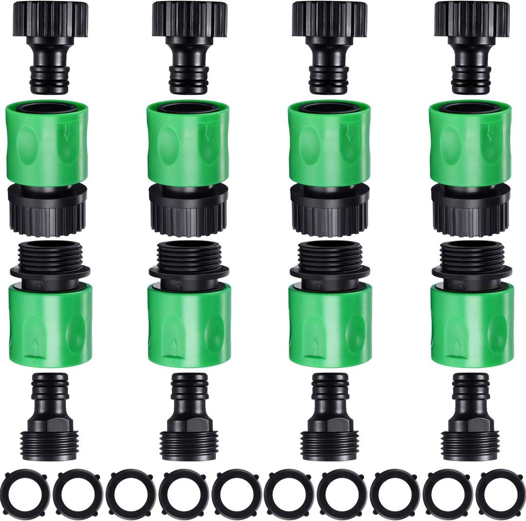 Hotop 16 Pieces Garden Hose Quick Connector 3/4 Inch Plastic Water Hose Fittings Male and Female Connectors End Adapters with 10 Pieces Rubber Gasket