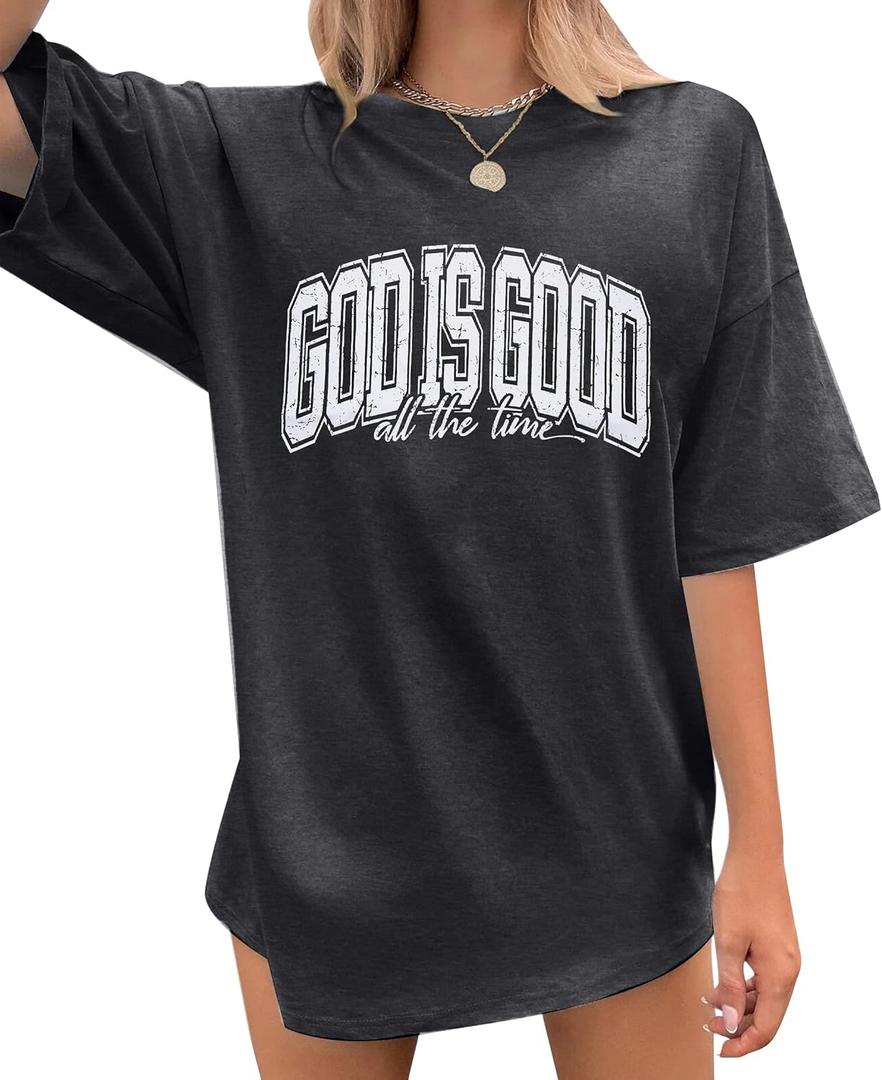 God is Good Shirt Christian Shirts for Women Oversized Jesus Religious Gift Tops Bible Verse Inspirational Tee (Gray, M)