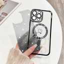 NITITOP Compatible with iPhone 15 Pro Case Cute Clear Glitter [Compatible for MagSafe] Plating Heart Sparkle Bling Magnetic Girl Women Electroplated Frame Camera Protection Back Cover - Black