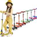 Mini 3-Wheel Kids Scooter with Multi-Color Wheel Lights  4-Height Adjustable Handlebar, Wide Anti-Slip Deck, Child Safety Certified, Boys & Girls Ages 2+ Supports Up to 110 lbs (Yellow)