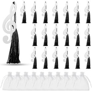 Gueevin 24 Pcs Music Gift Note Bookmarks Music Themed Party Favors Metal Musical Bookmarks with Silk Tassels and Organza Bags Musical Gifts Bulk for Band, Choir Members