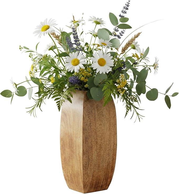 Mela Artisans 12” Mango Wood Vase | Wooden Decorative Flower Vase | Rustic Farmhouse | Medium Burnt | Centerpiece for Living Room | Dining Table | Home Decor
