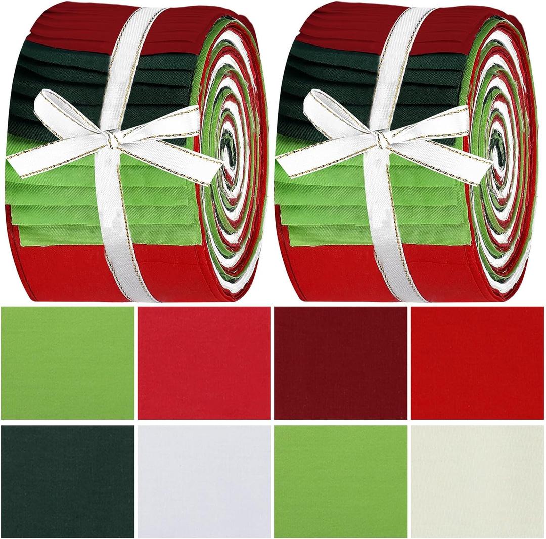 Hosuly 40 Pcs Christmas Fabric Red and Green Jelly Fabric for Quilting Patchwork Roll Christmas Quilting Strips 2.6 Inch Precut Patchwork Roll for Holiday DIY Craft