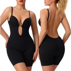 Slimers Backless Shapewear Strapless Bodysuit - Low Back Women Body Shaper : Slimming Built In Bra With Plunge (Medium, Black)