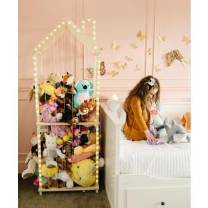 PUTSKA Extra Large Stuffed Animal Storage Zoo with LED Lights - Wooden Stuffed Animal Holder and Organizer, Stuffy & Plushies Storage, Space-Saving Plush Toy Holder for Nursery, Playroom or Kids Room