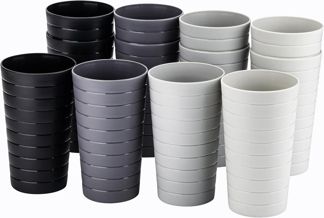 KX-WARE Mixed Drinkware 22-ounce Plastic Tumblers/Drinking Glasses/Party Cups/Iced Tea Glasses Set of 12 Grey Stone | Unbreakable, Dishwasher Safe, BPA Free